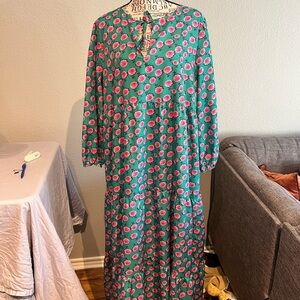 Floral Green and Pink Maxi Dress